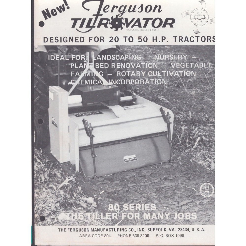 Vintage Ferguson Tilrovator 80 Series Rotary Tiller Sales Brochure Suffolk VA